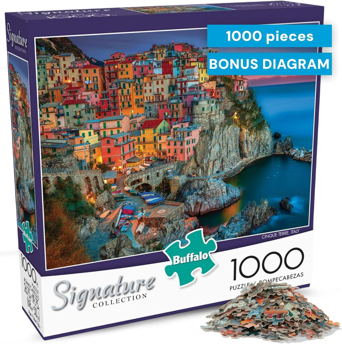 Cinque Terre 1000 Piece Puzzle for Adults - Jigsaw Puzzles - Challenging Italy Coastal Scene with Poster