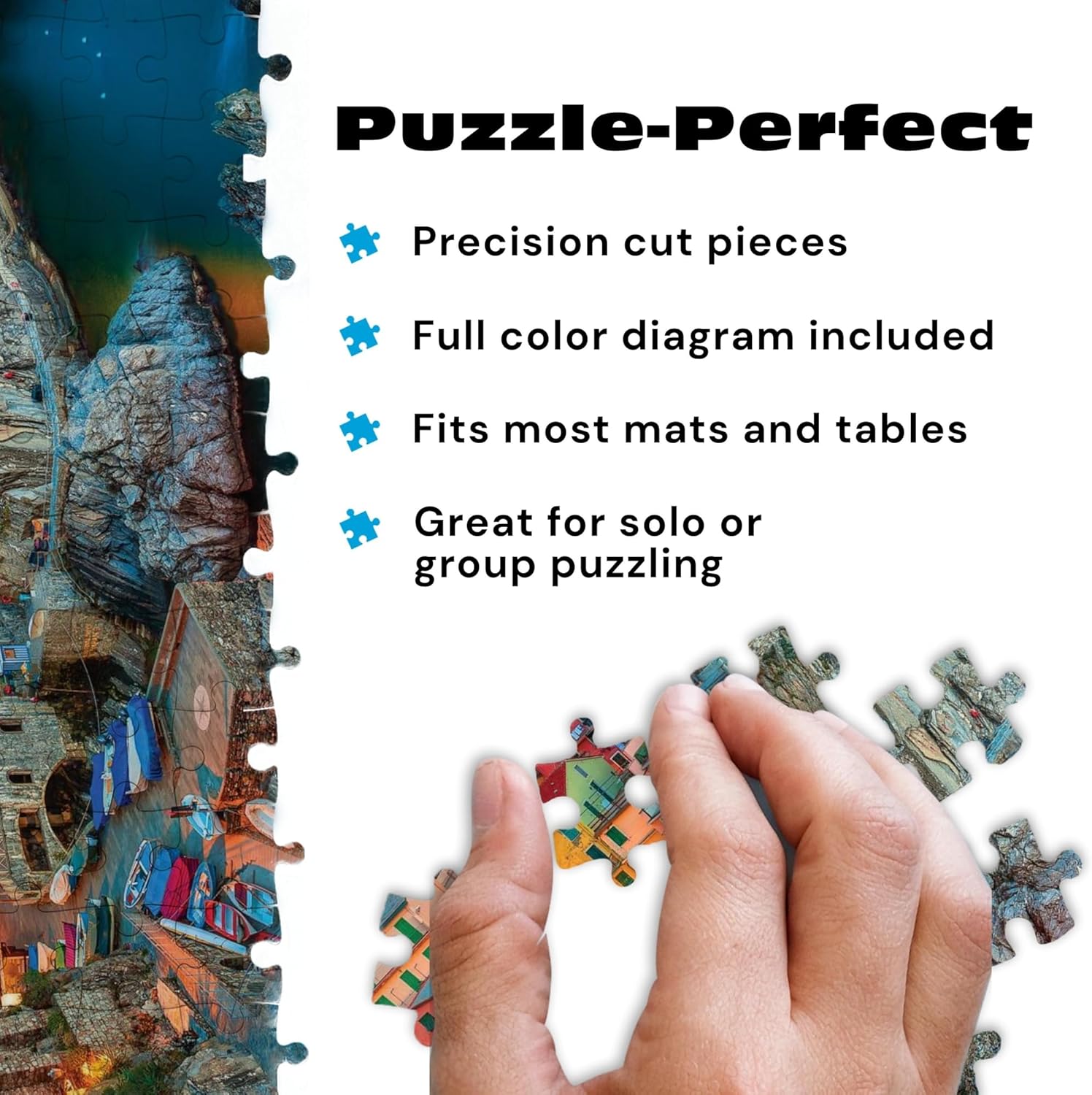 Cinque Terre 1000 Piece Puzzle for Adults - Jigsaw Puzzles - Challenging Italy Coastal Scene with Poster