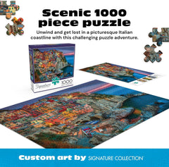 Cinque Terre 1000 Piece Puzzle for Adults - Jigsaw Puzzles - Challenging Italy Coastal Scene with Poster